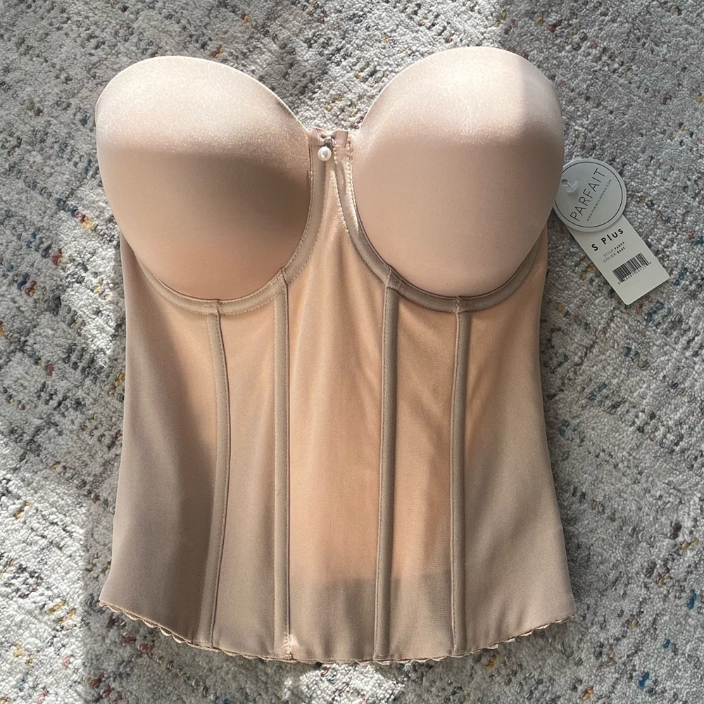 New Size S+, Elise P6097, Full Bust Padded Strapless Full Back Beige Bustier